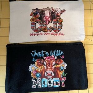 Handcrafted Lot of two make up bags with fresh pressed transfers!